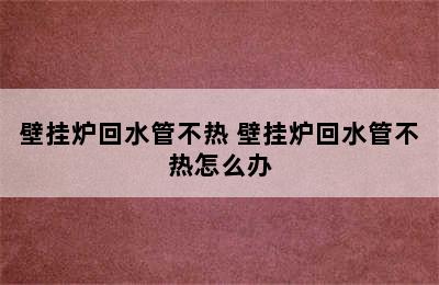 壁挂炉回水管不热 壁挂炉回水管不热怎么办